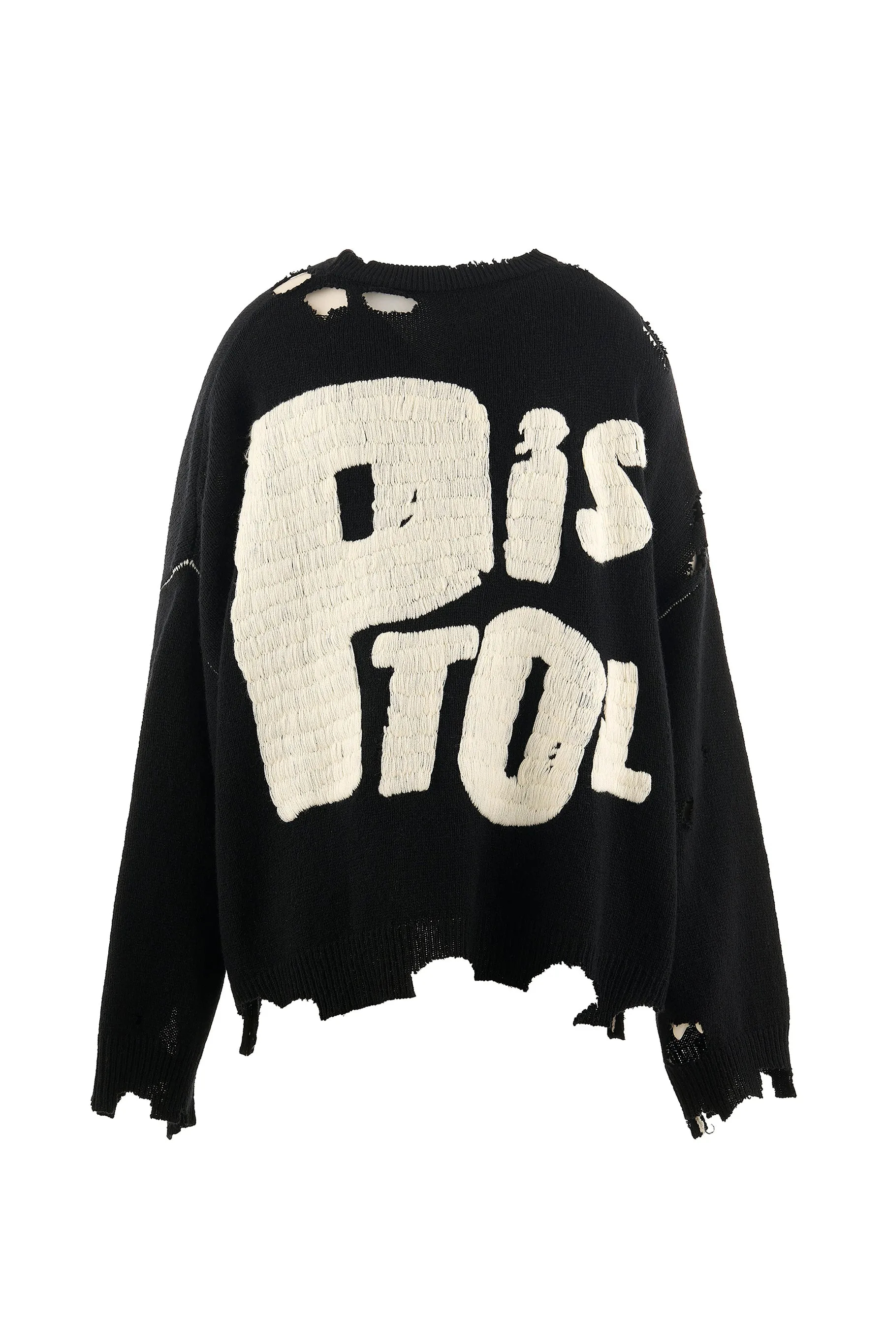 SAINT Mxxxxxx × Sex Pistols SP_CREW KNT/IAMA/BLK SEX PISTOLS band joint model destroyed hand-embroidered sweater, black S-XL, original 85% wool/15% polyester fiber blend, super complex front and rear panels, large-area hand-embroidery, hand-cut destruction treatment, custom-made correct joint main mark/wash mark